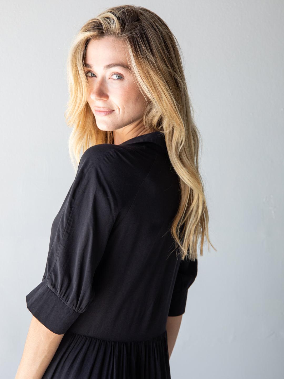 Rebecca Midi Dress - Navy Red Bouquets Product Image