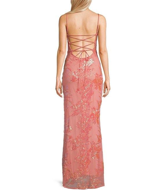 Honey and Rosie Floral Sequin Spaghetti Strap V-Neck Dress Product Image