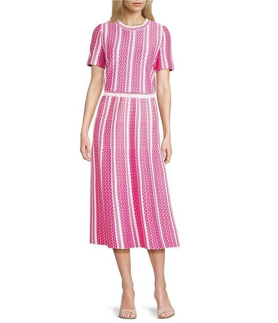 Ming Wang Petite Size Coordinating Multi-Pattern Soft Knit A-Line Midi Skirt Product Image