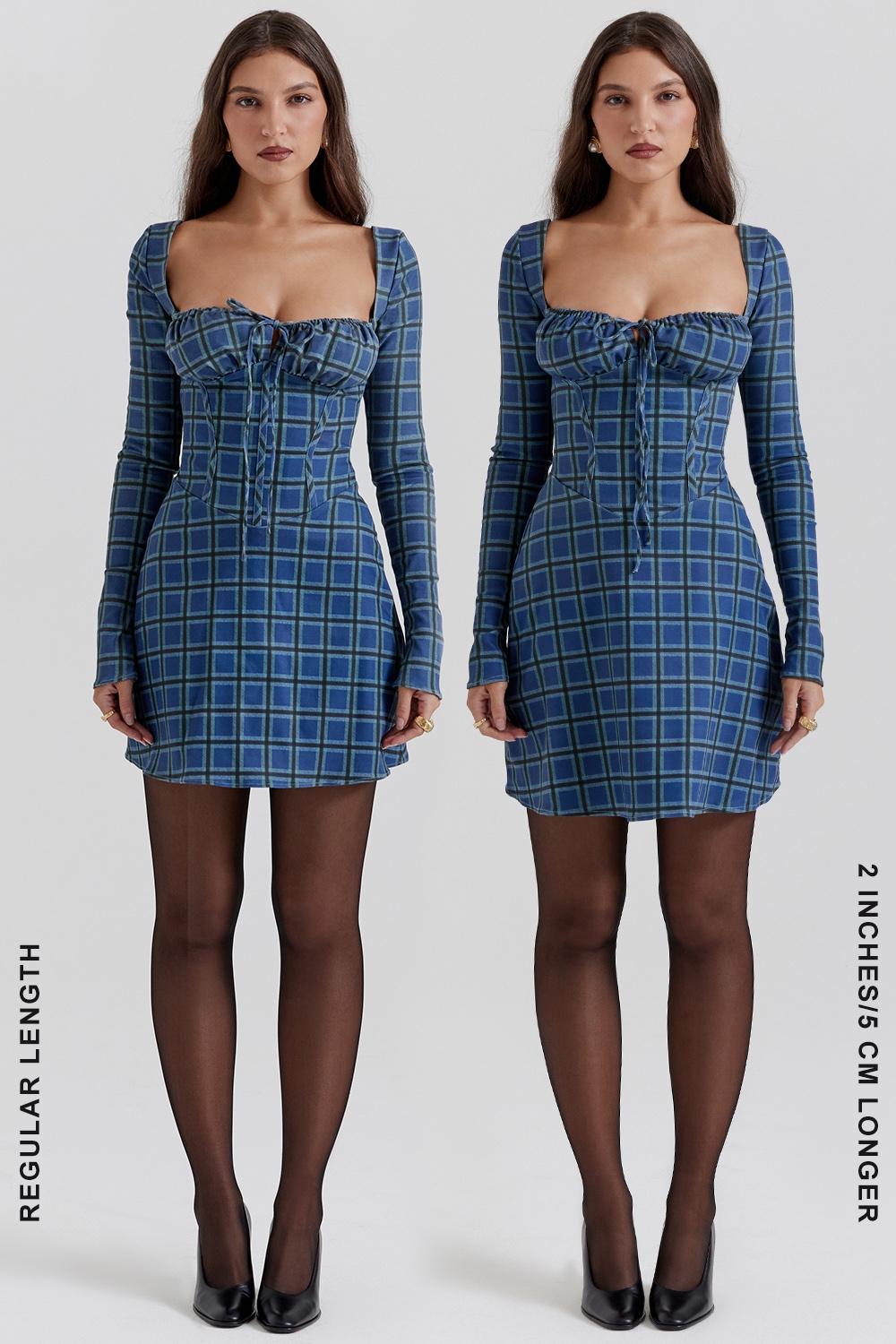 Malika  blue tartan corset mini dress Product Image