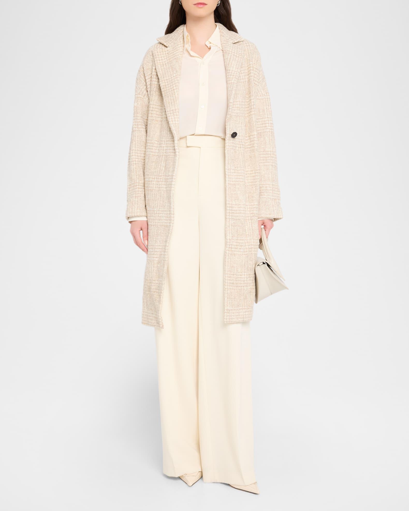 Paillette Check Tweed Single-Breasted Coat Product Image