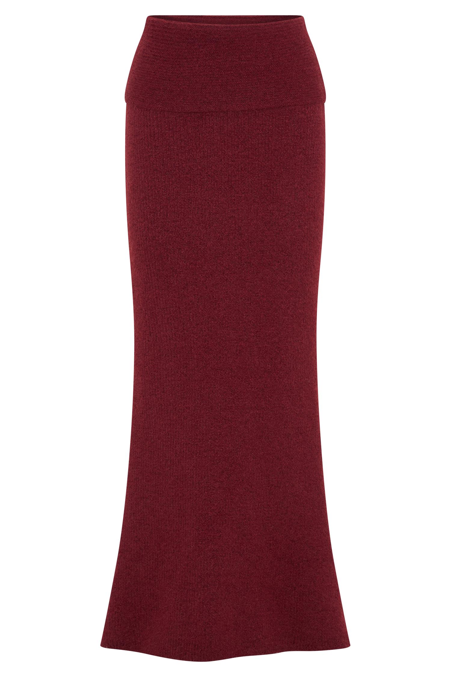 Charlotte Knit Maxi Skirt With Overlay - Merlot Product Image