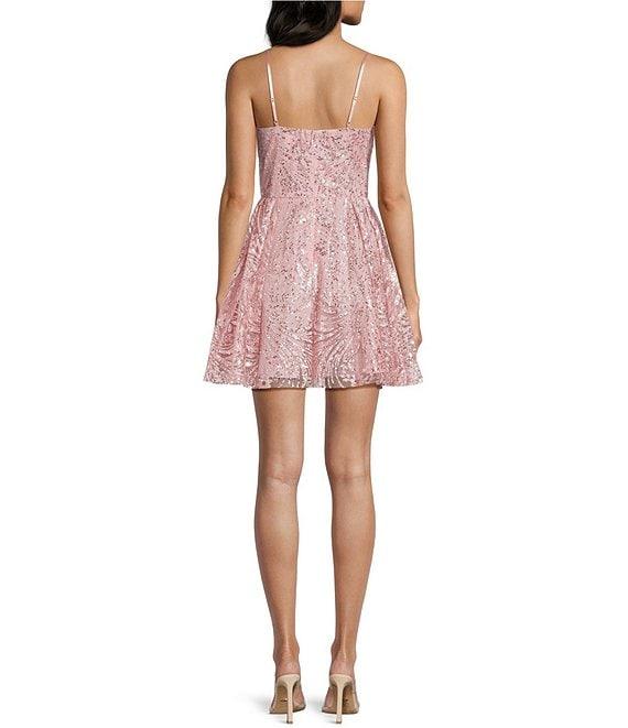 Blondie Nites Glitter Patterned Drape Neck Party Dress Product Image