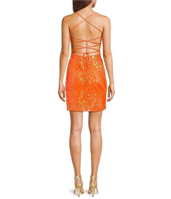 Midnight Doll Spaghetti Strap Placement Sequin Strappy Back Bodycon Mini Dress Product Image