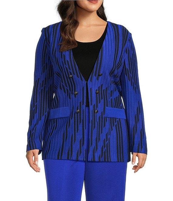 Ming Wang Plus Size Burnout Knit V-Neck Bracelet Sleeve Tailored Jacket Product Image