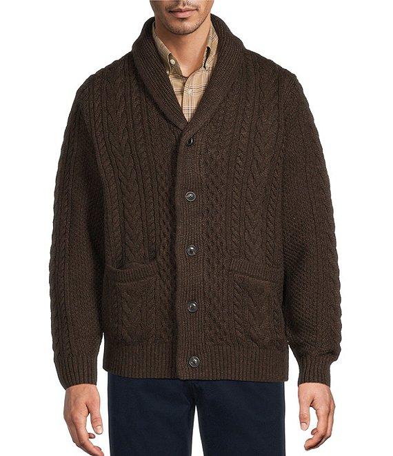 Roundtree & Yorke Long Sleeve Cable Knit Shawl Collar Wool Blend Cardigan Product Image
