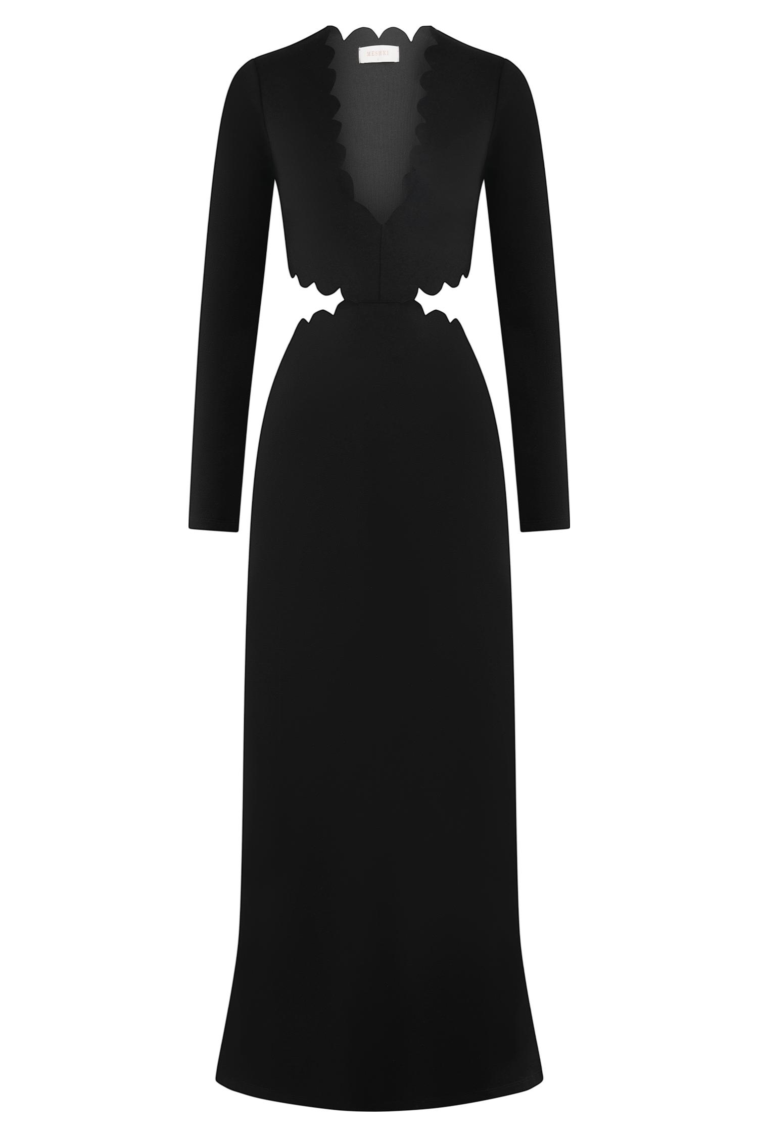 Cynthia Scalloped Halter Maxi Dress - Black Product Image