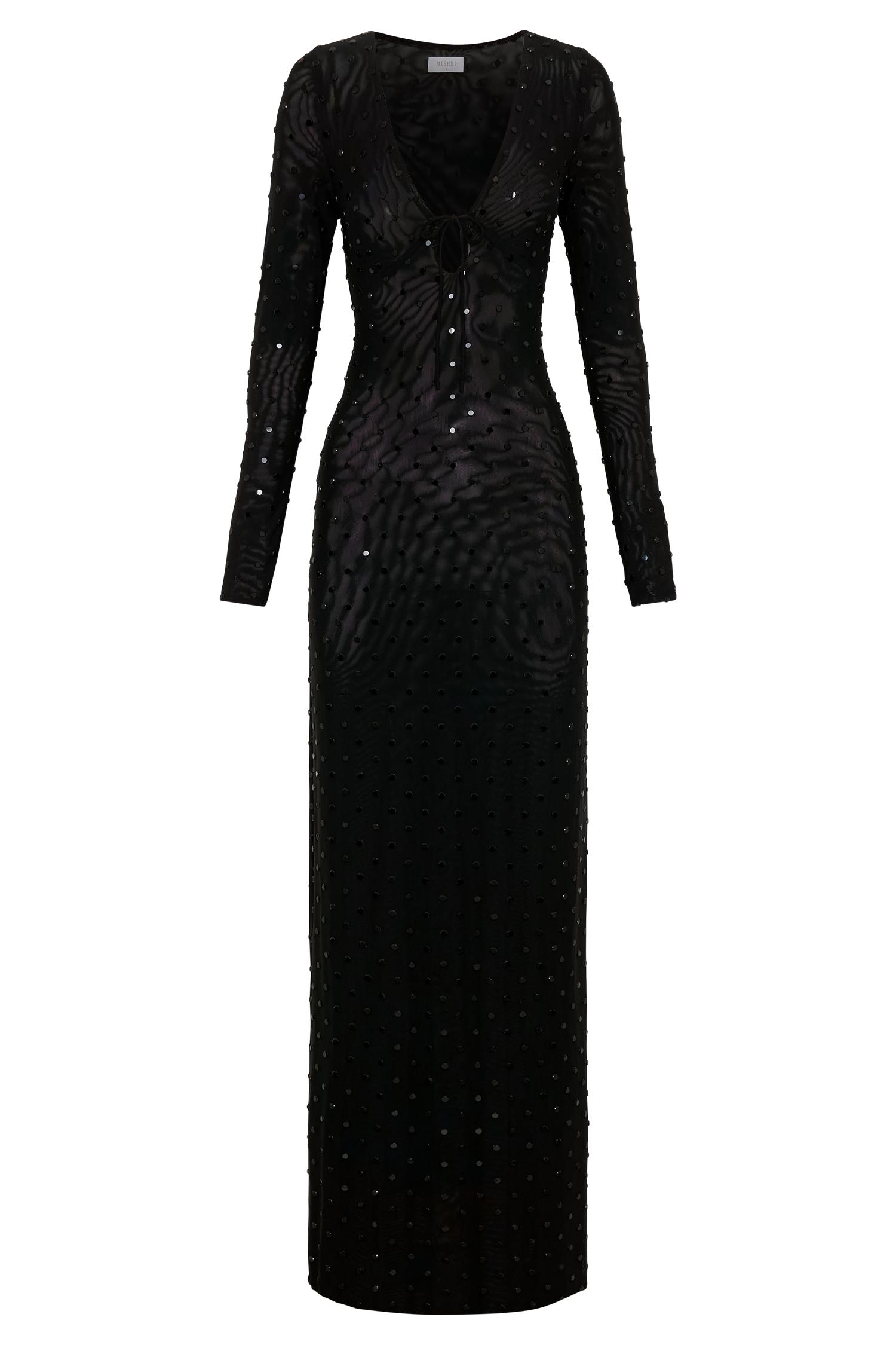 Acadia Diamante Long Sleeve Maxi Dress - Black Product Image