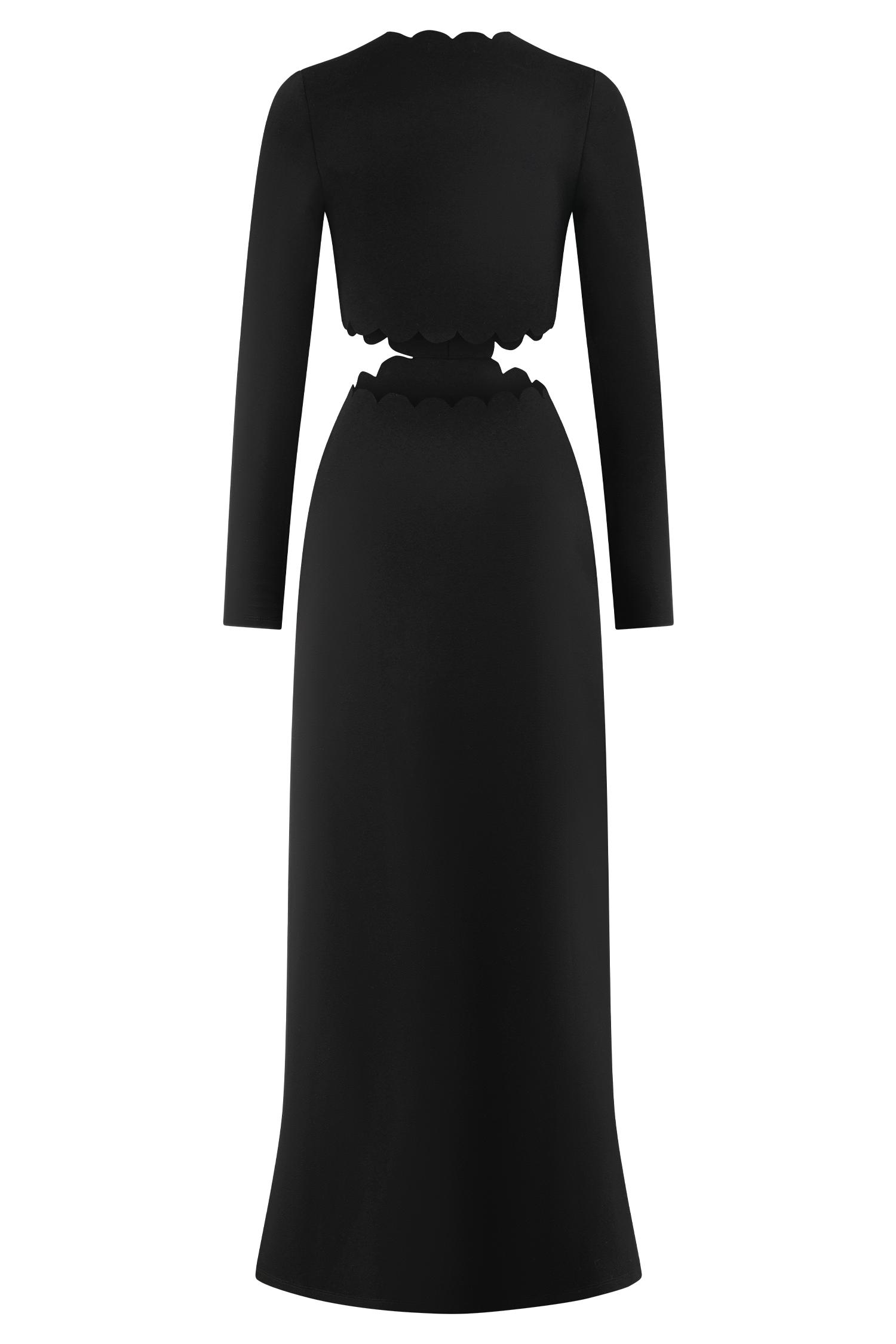 Cynthia Scalloped Halter Maxi Dress - Black Product Image