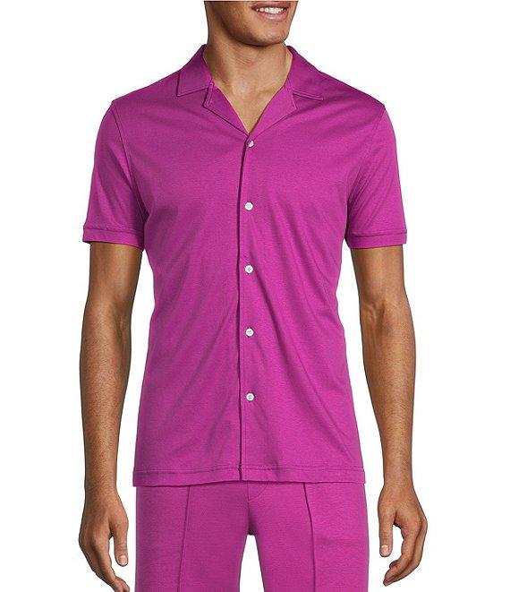 Murano Liquid Luxury Slim Fit Solid Coatfront Short Sleeve Woven Camp Shirt Product Image