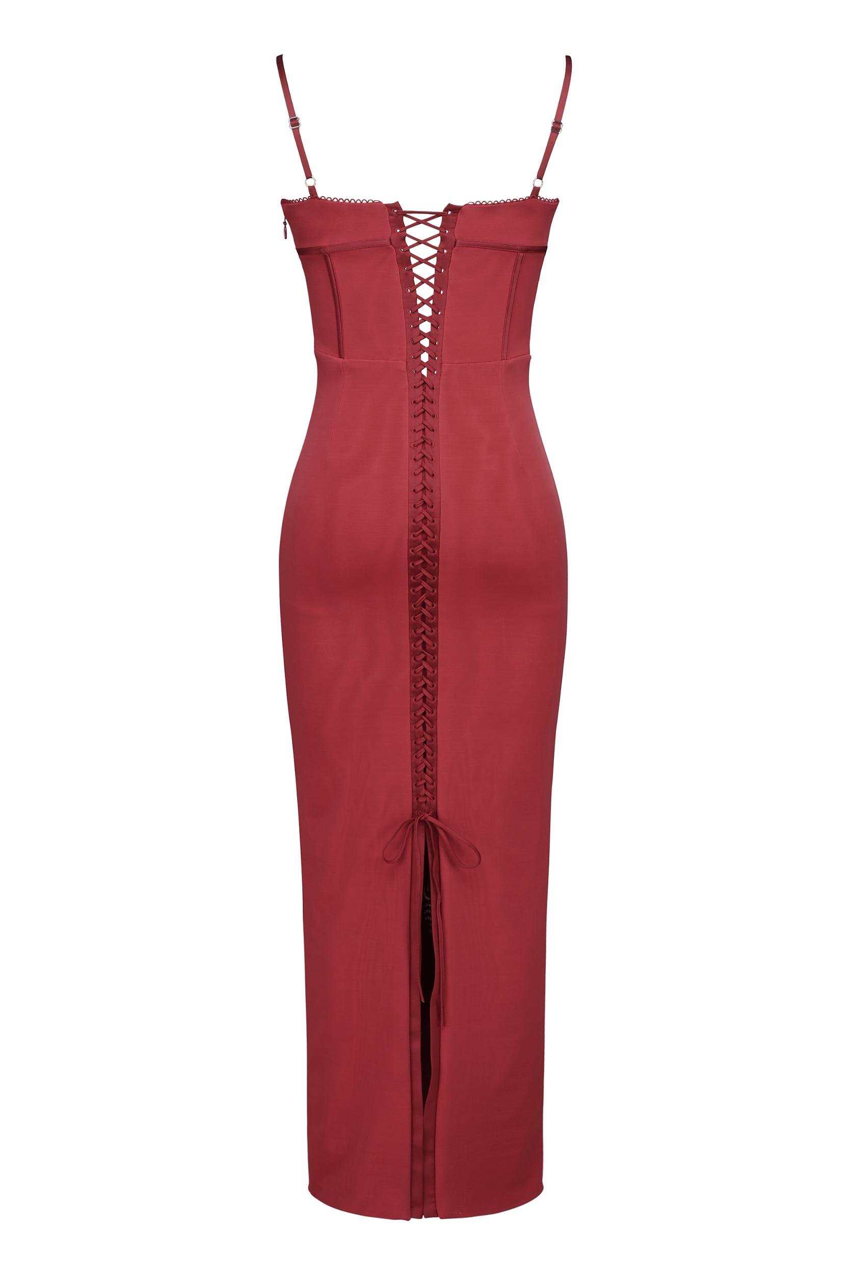 Romy  wine mesh bodycon maxi dress Product Image