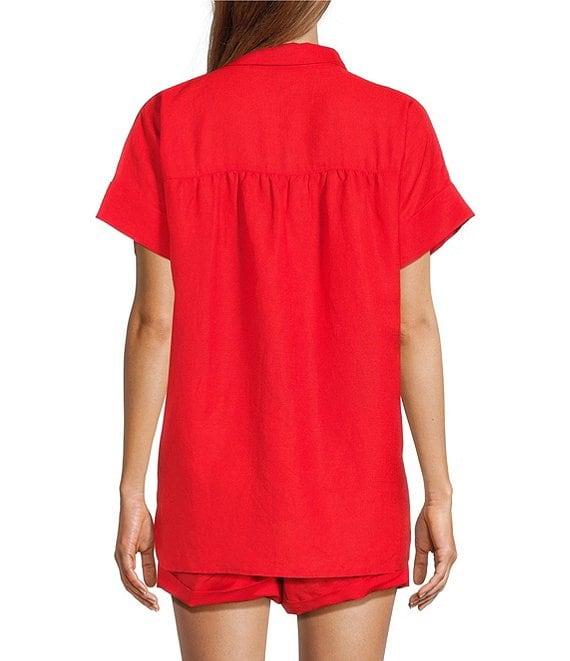 Antonio Melani Shyla Linen Blend Coordinating Collared Button Down Blouse Product Image