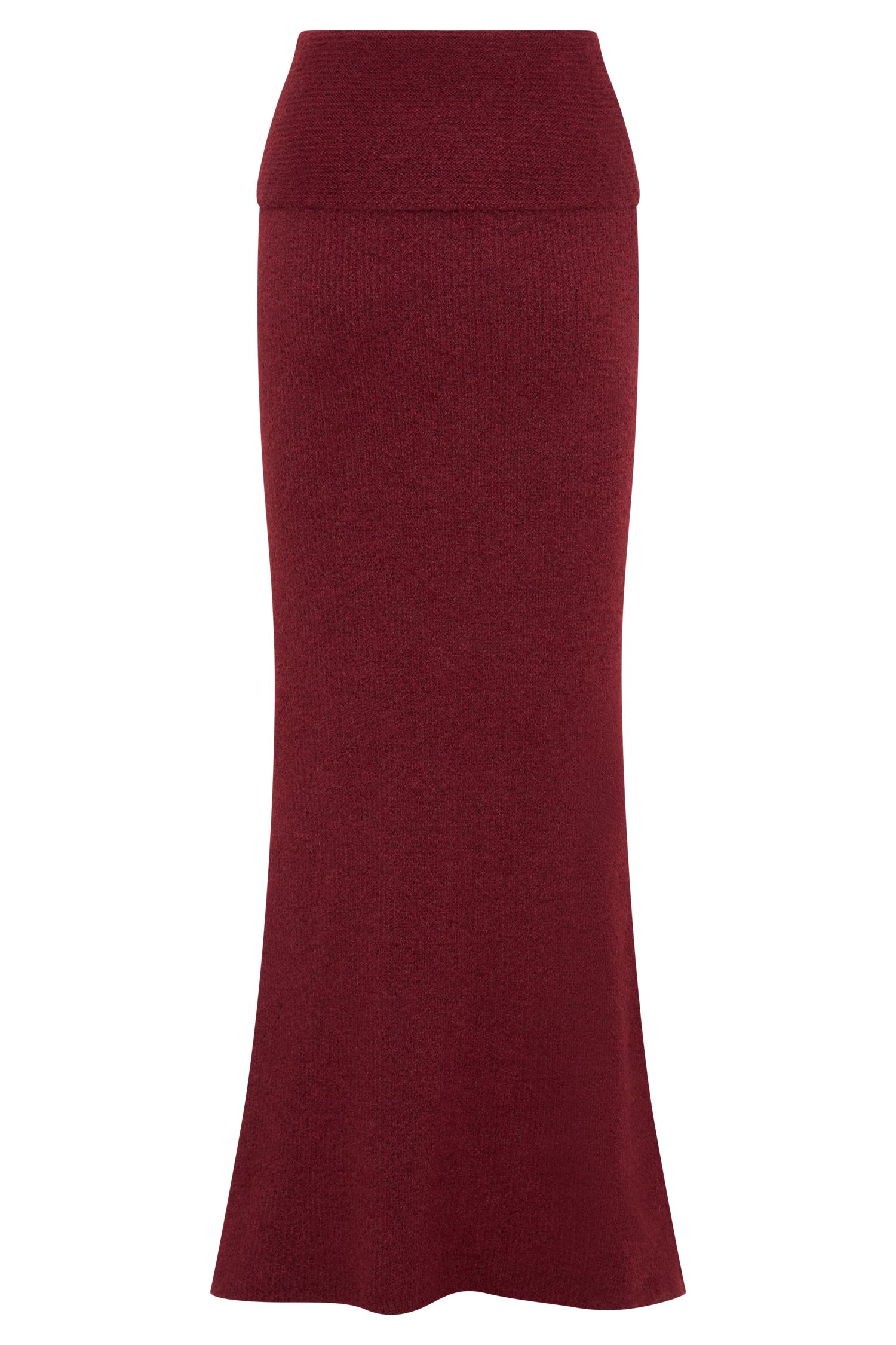 Charlotte Knit Maxi Skirt With Overlay - Merlot Product Image