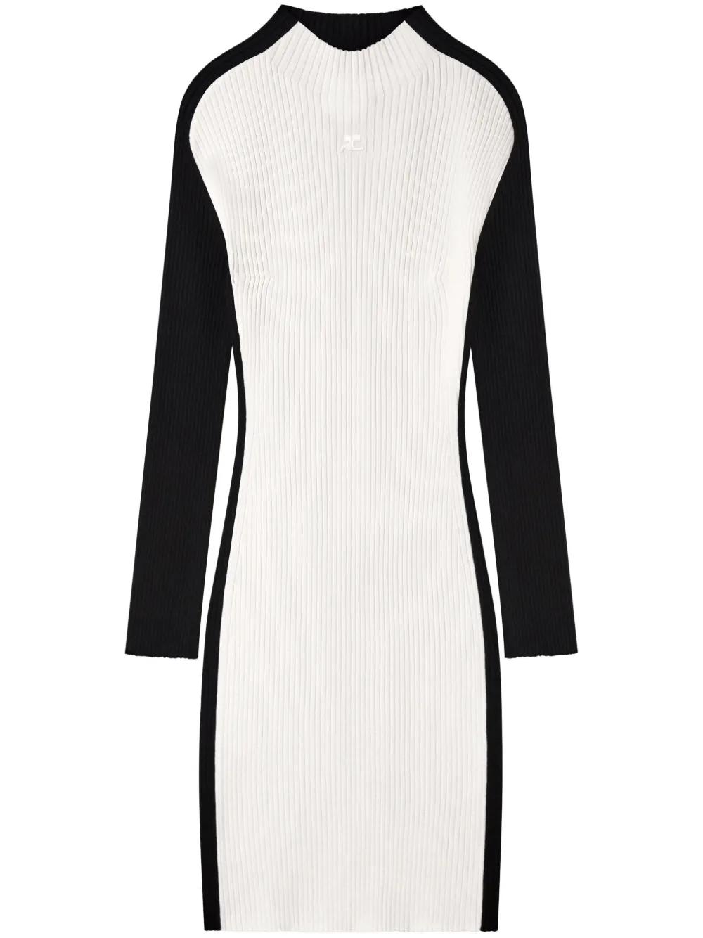 COURRÈGES Contrast-frame Ribbed-knit Mini Dress In Multicolor Product Image