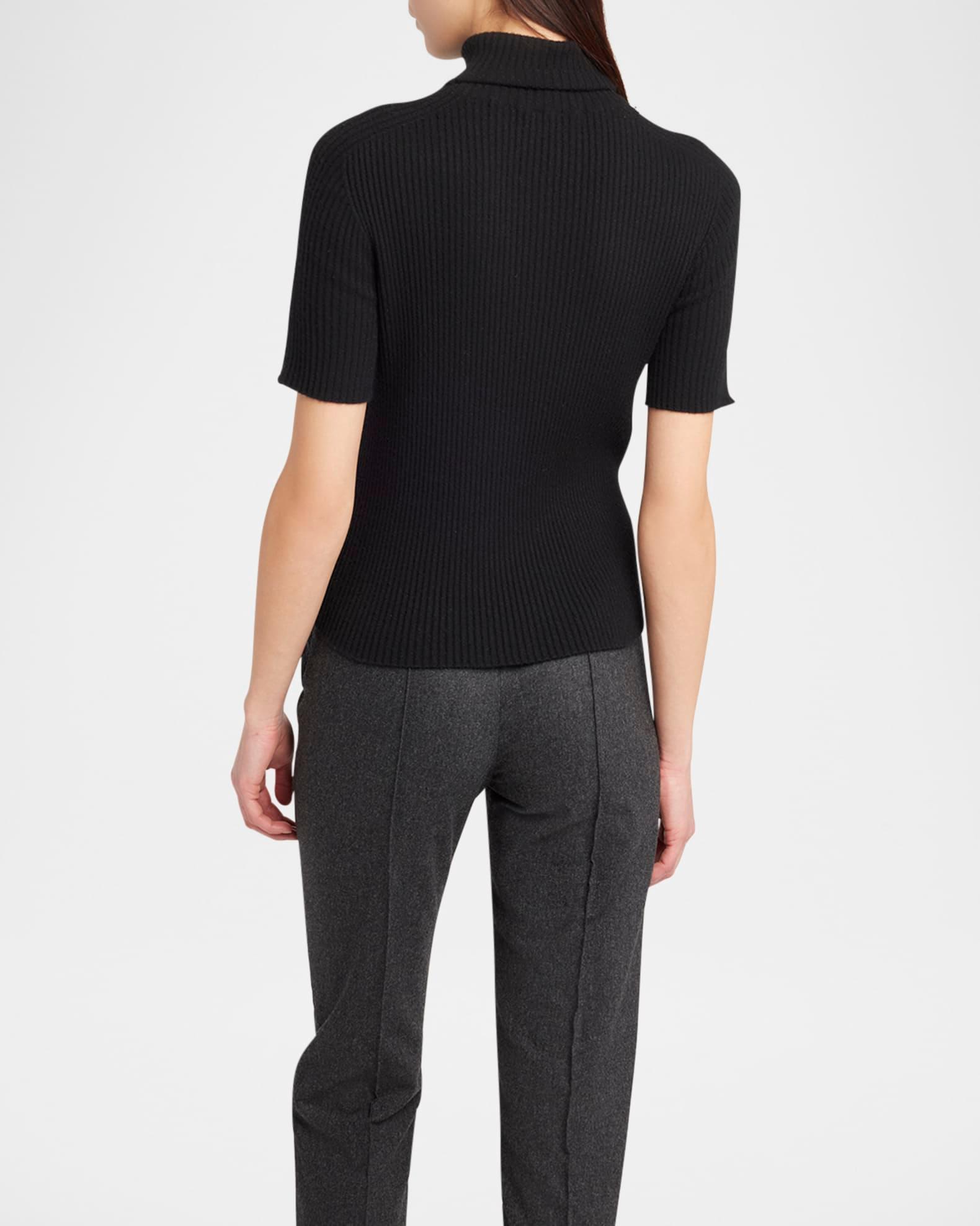 Turtleneck Short-Sleeve Cashmere Rib Sweater  Product Image