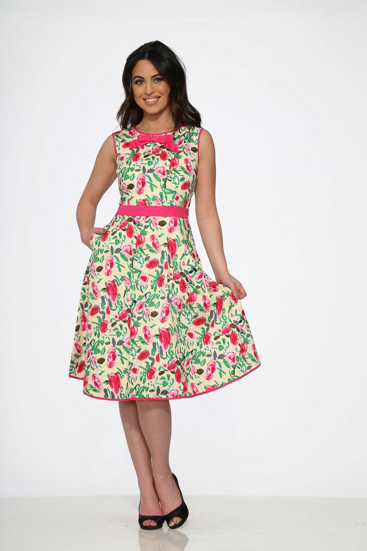 Yellow and Red Rose Swing Dress Product Image