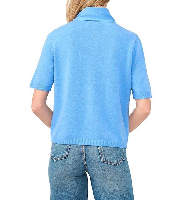 CeCe Knit Tie Neck Short Sleeve Cardigan Product Image