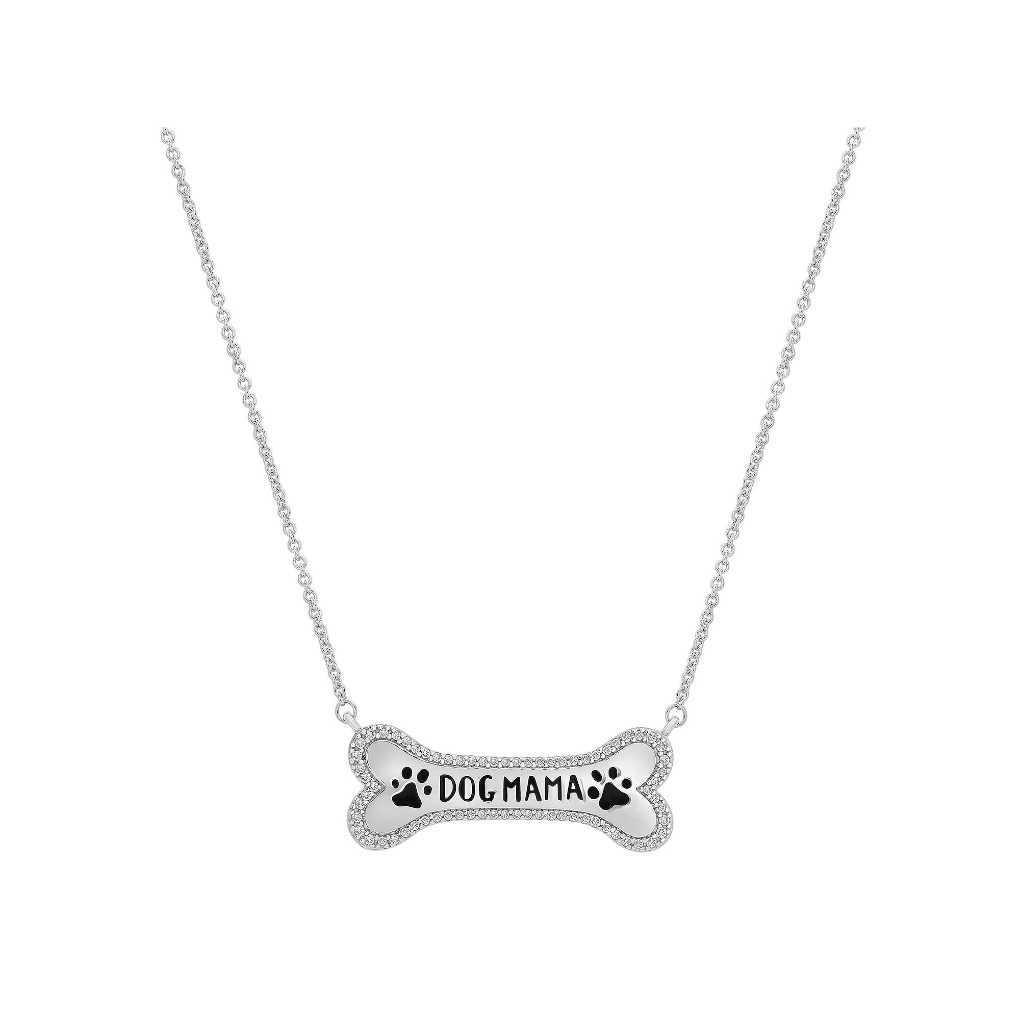 Sterling Silver 1/8 Carat T.W. Diamond "Dog Mama" Bone Necklace, Women's, Size: 17" Product Image