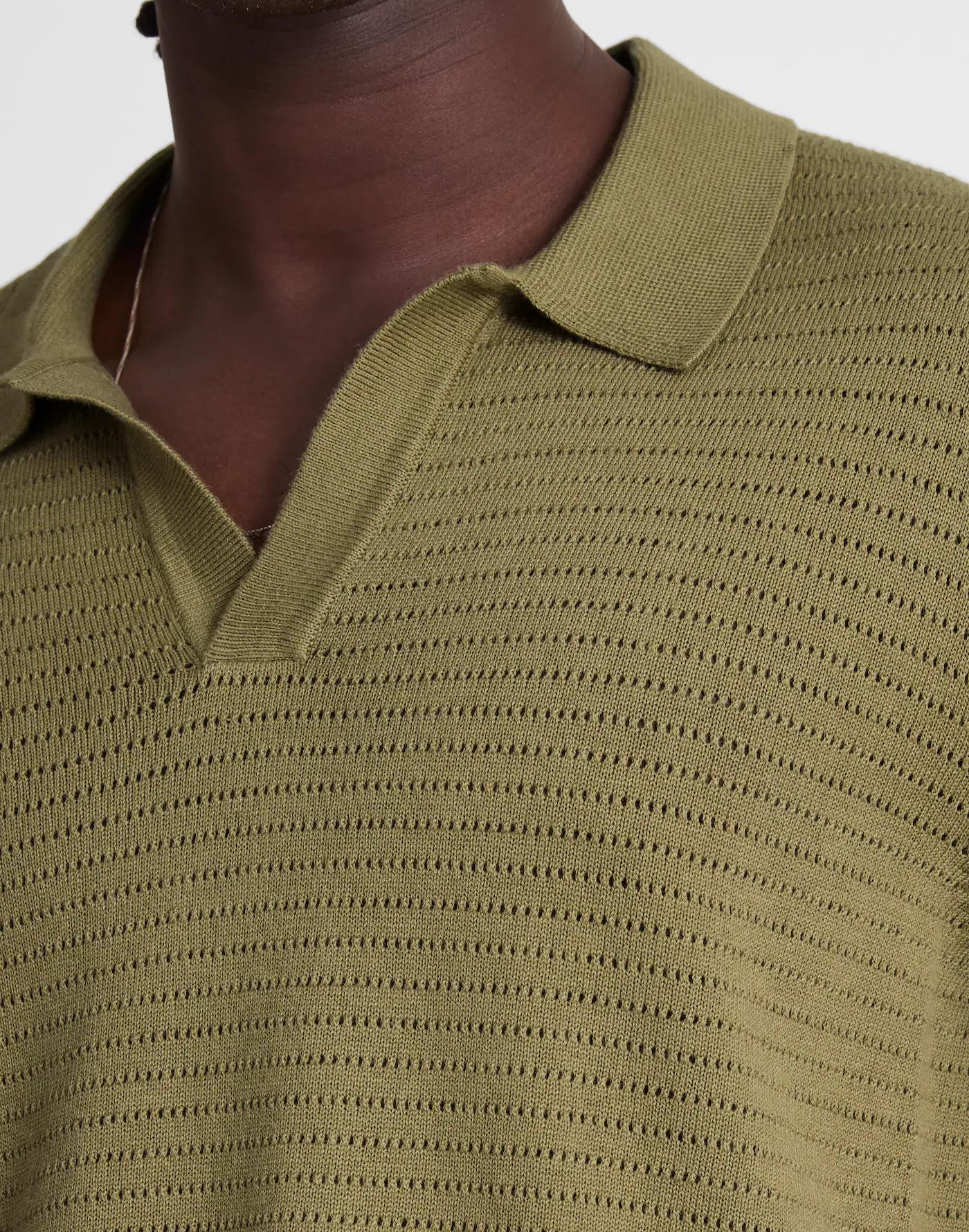 Pointelle-Stitch Johnny-Collar Sweater Polo Product Image