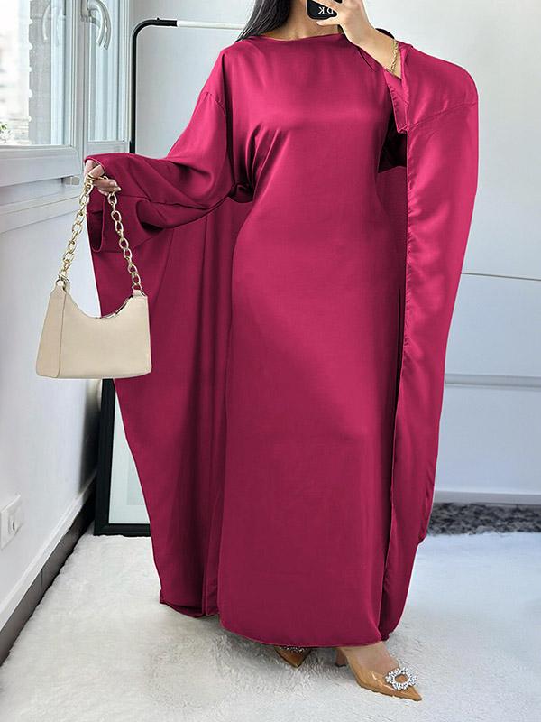 High-Low Long Sleeves Solid Color Round-Neck Maxi Dresses Product Image