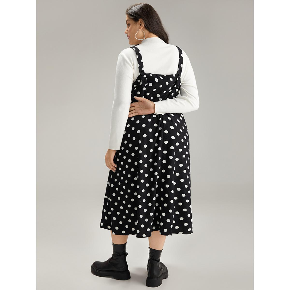 Plus Size Polka Dot Pocket Cami Dress Black Women Elegant Adjustable Straps Spaghetti Strap Sleeveless Curvy Midi Dress BloomChic 10/M Product Image