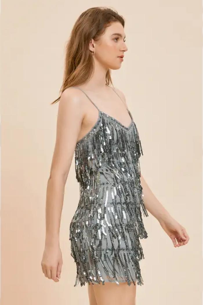 Open Back Sequin Tiered Dress Product Image
