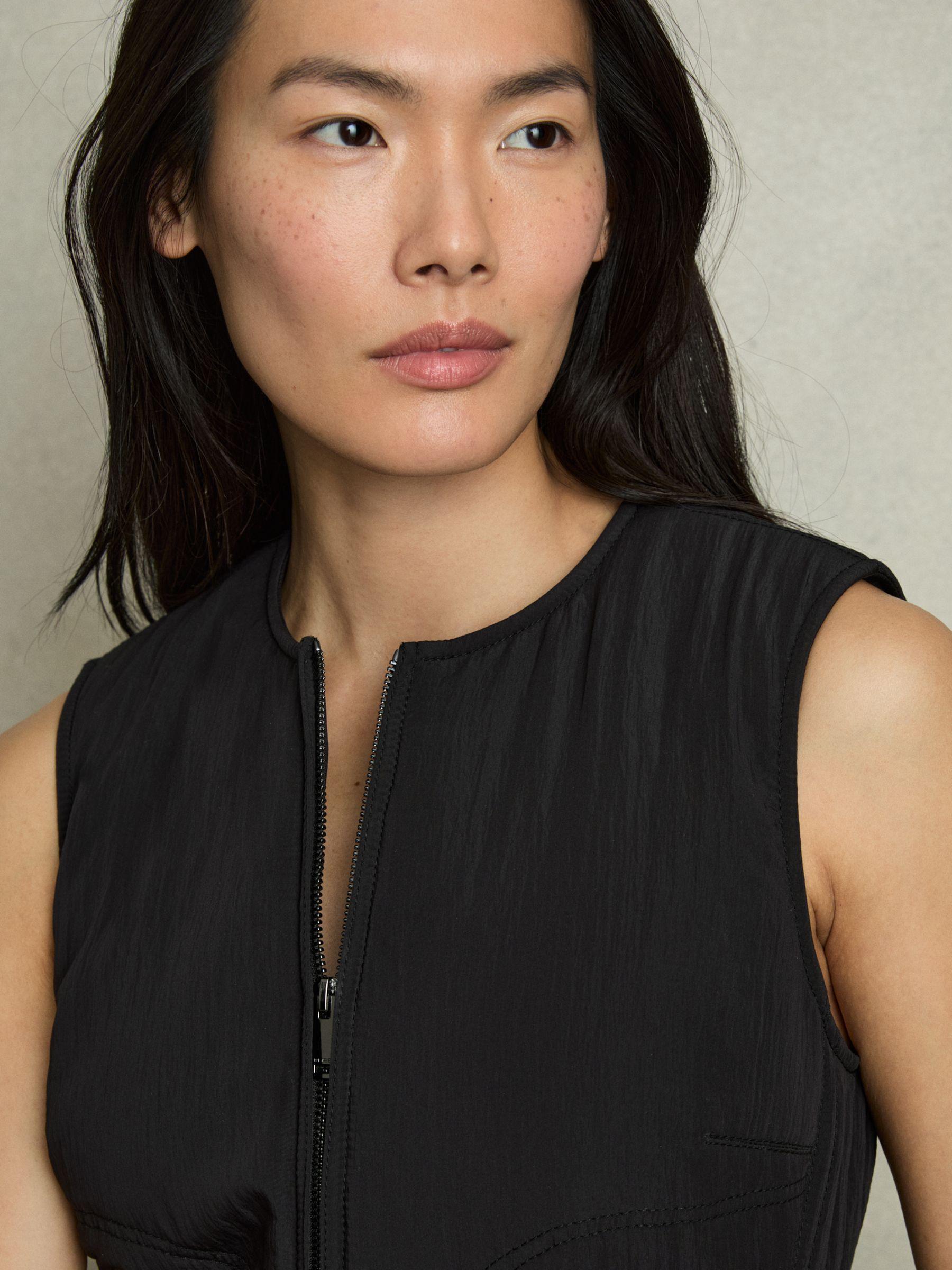 Quilted Zip-Through Sleeveless Dress in Black Product Image