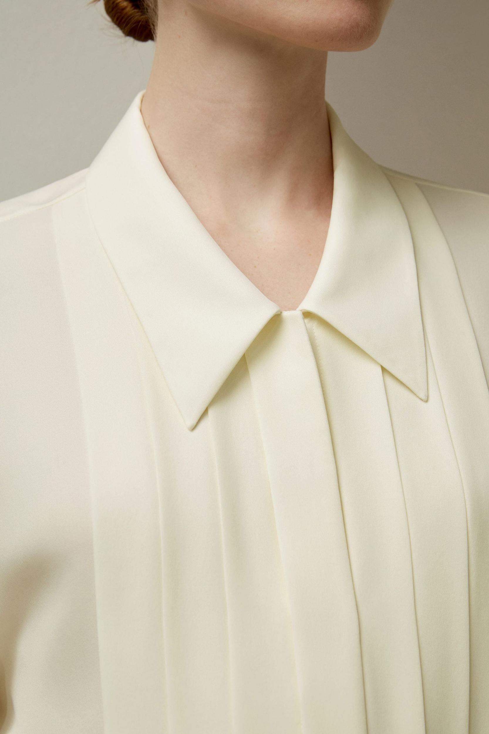 Pleated Point Collar Silk Blouse Product Image