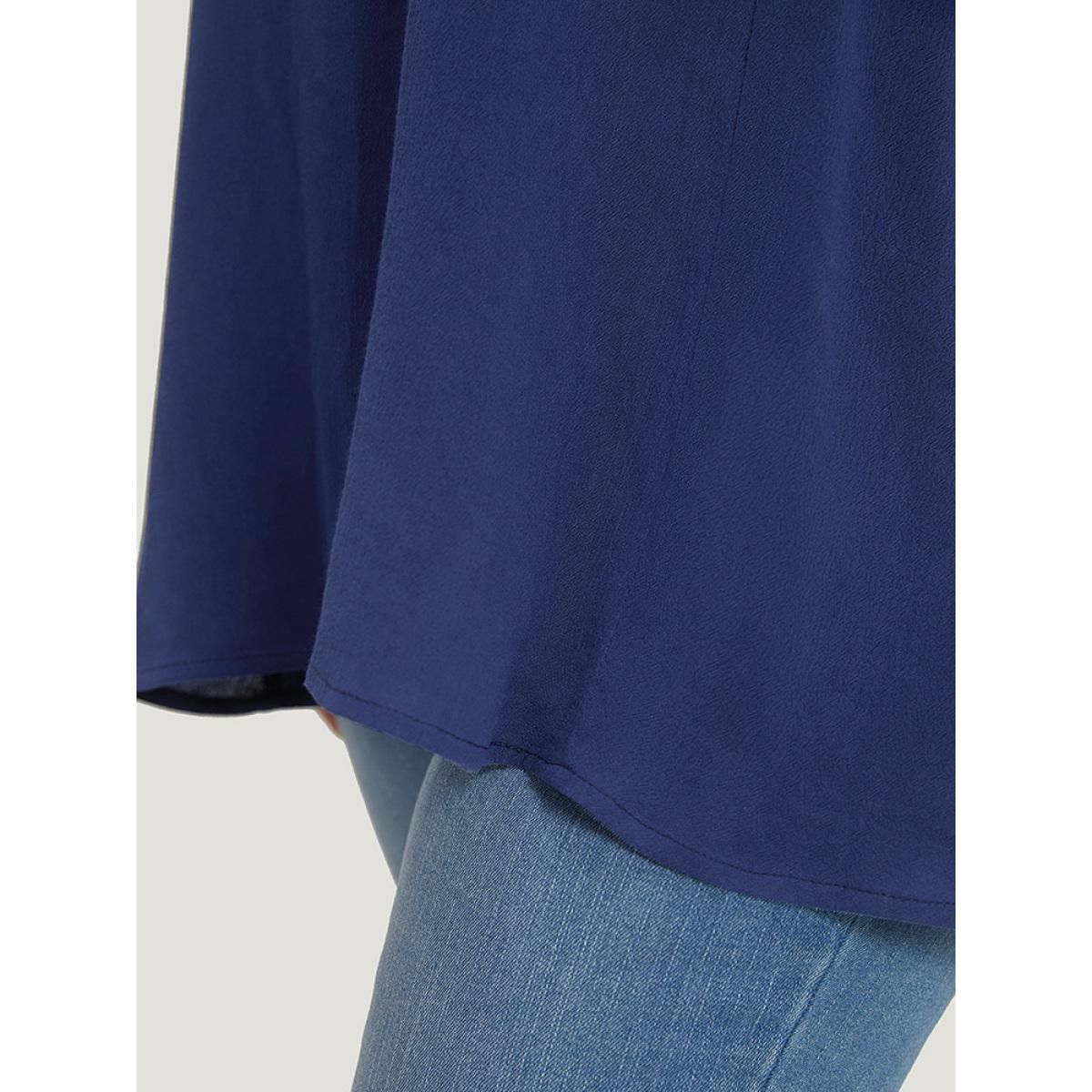 Plus Size Indigo Contrast Embroidered Ruffle Trim Crew Neck Blouse Women Elegant Short sleeve Round Neck Dailywear Blouses BloomChic 14-16/1X Product Image