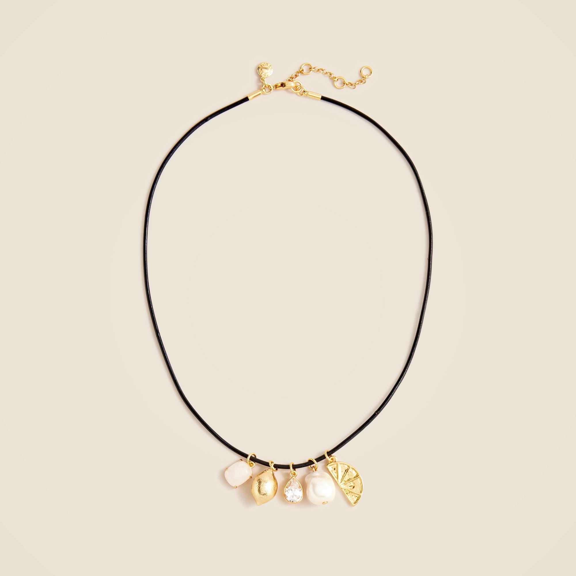 Nautical lemon charm and leather cord necklace Product Image