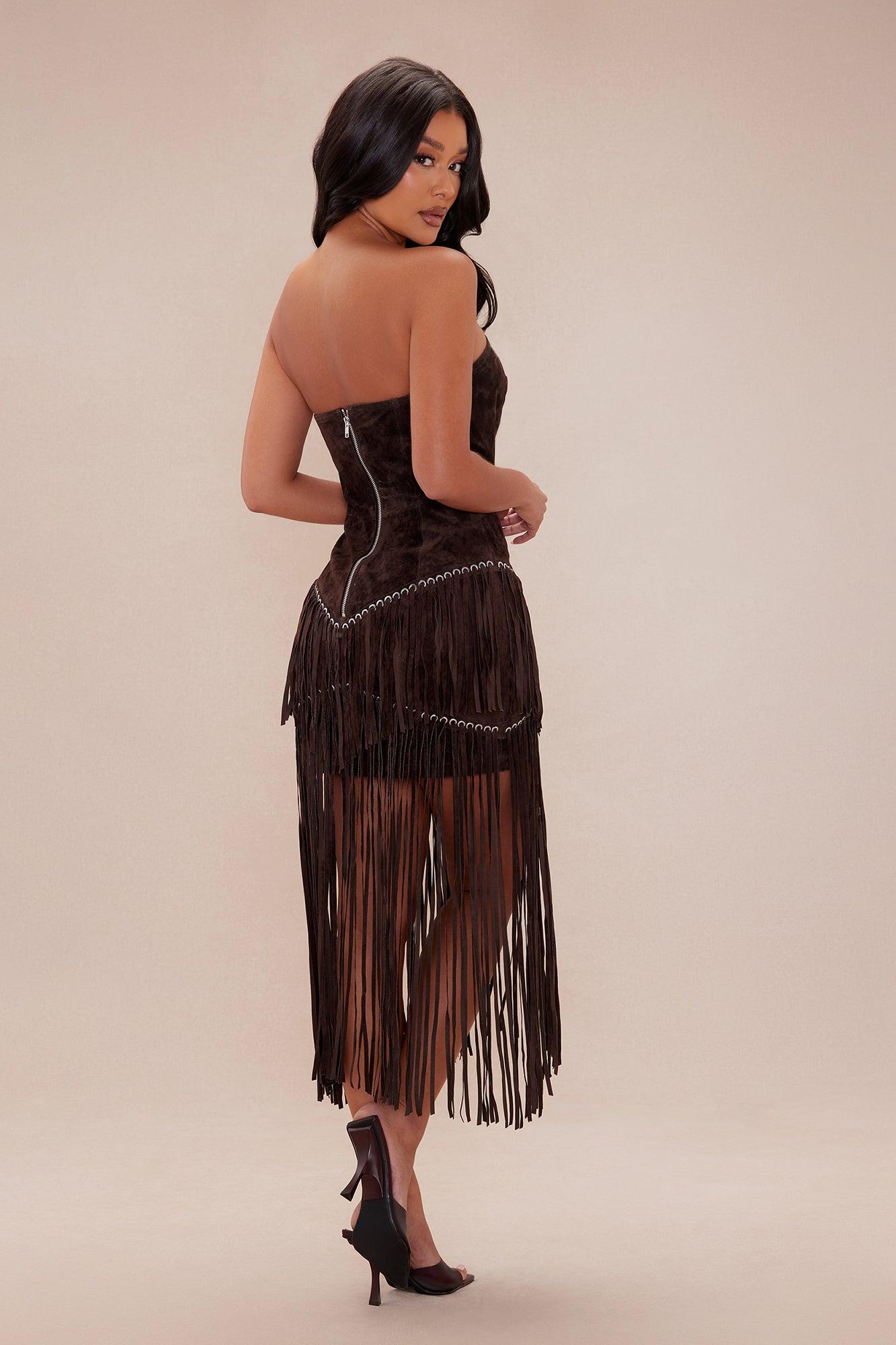 Suede Sarah Mini Dress - Brown Product Image