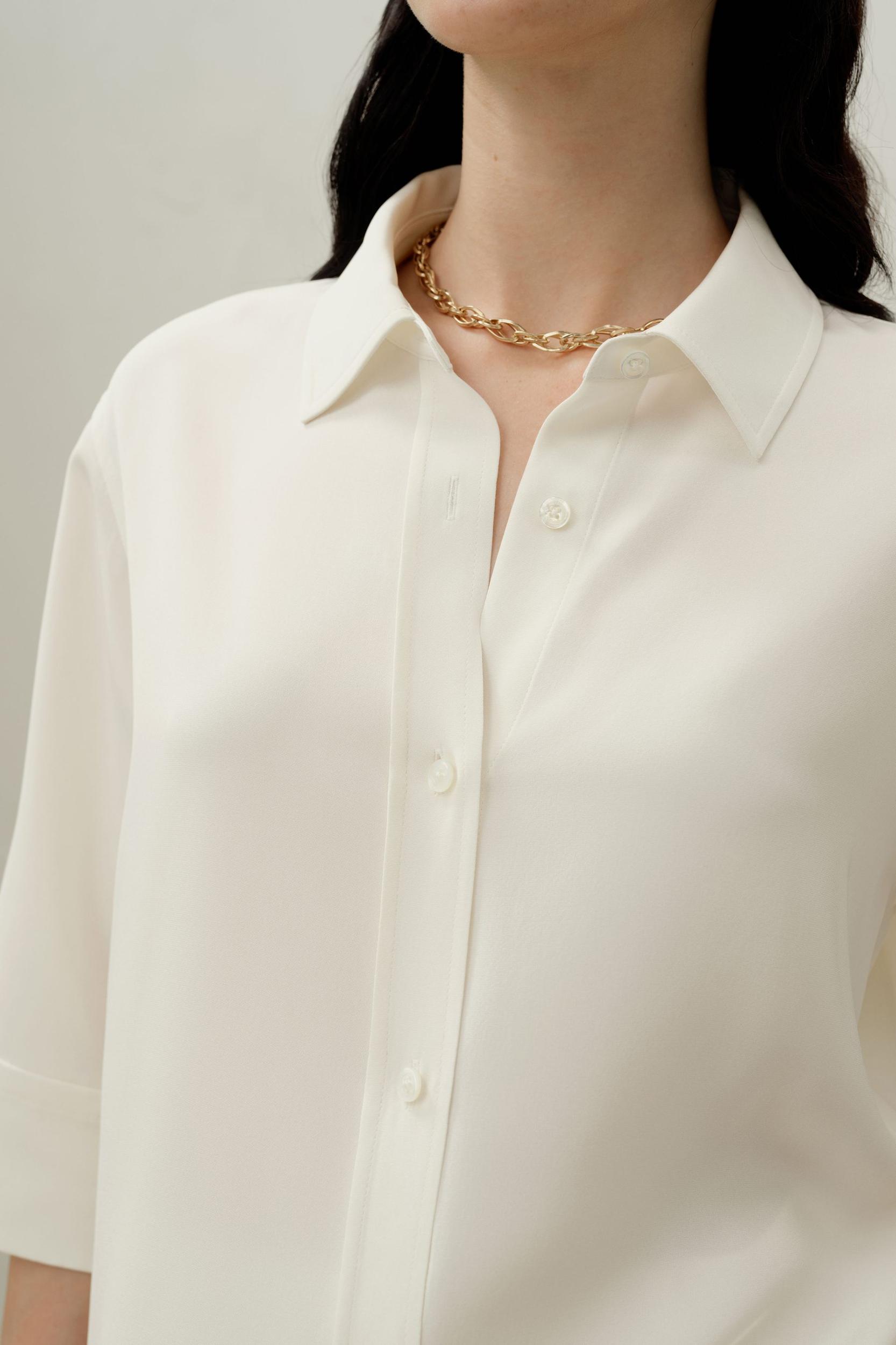Silk Crepe Relaxed Half-Sleeve Shirt Product Image