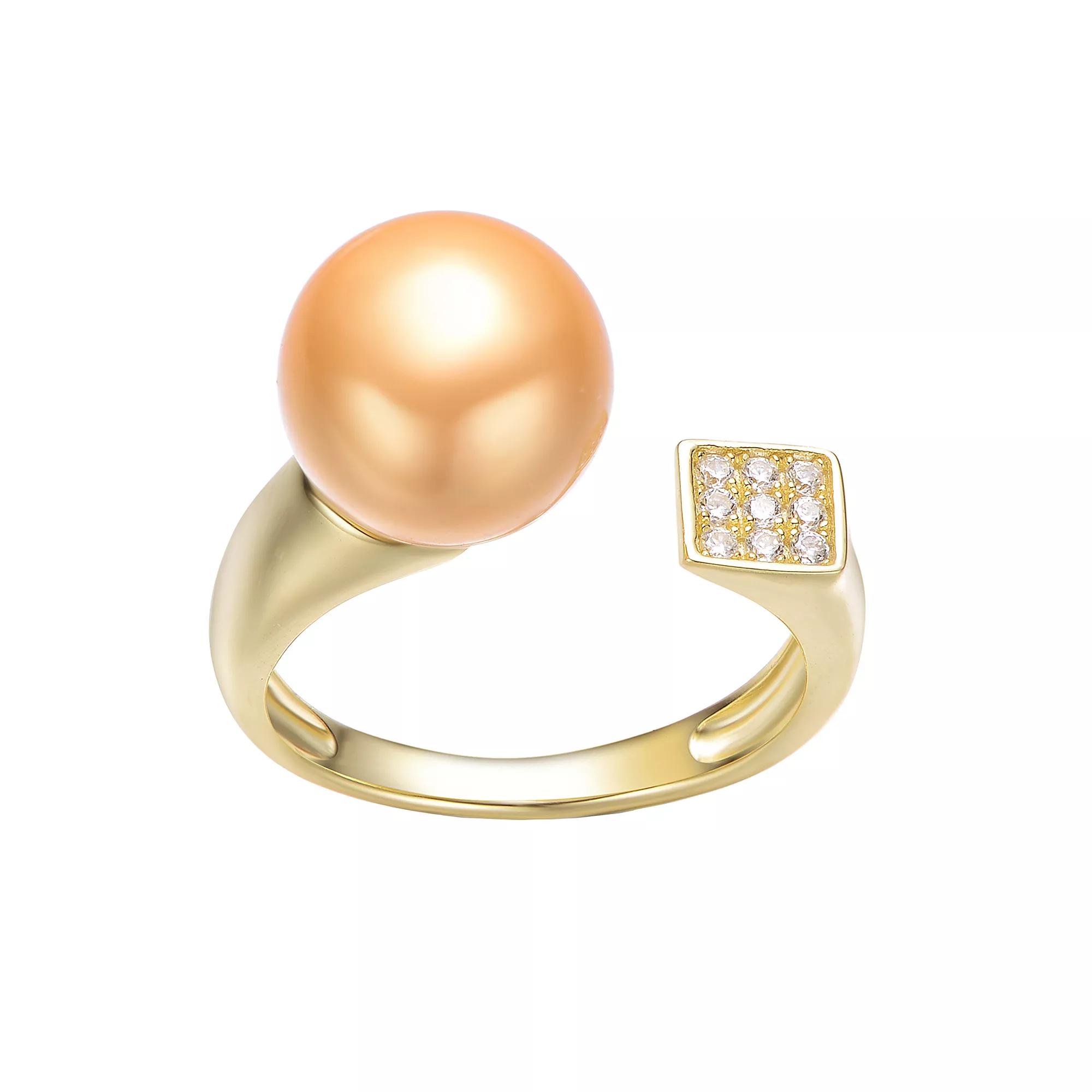 14k Gold Over Silver Gold Simulated Pearl & Cubic Zirconia Open Ring, Womens Gold Tone Product Image