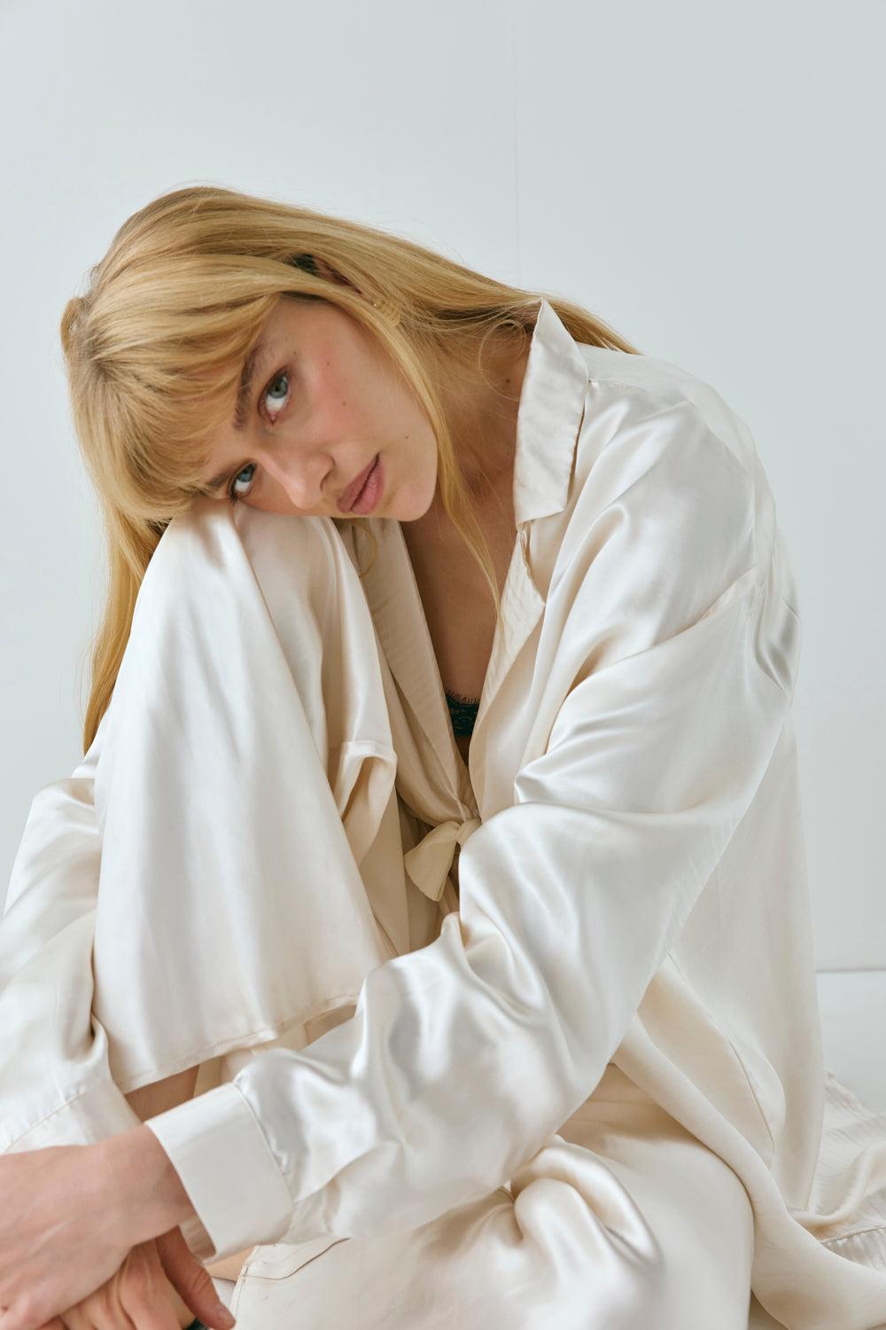 Rae Satin Pants Cream Product Image