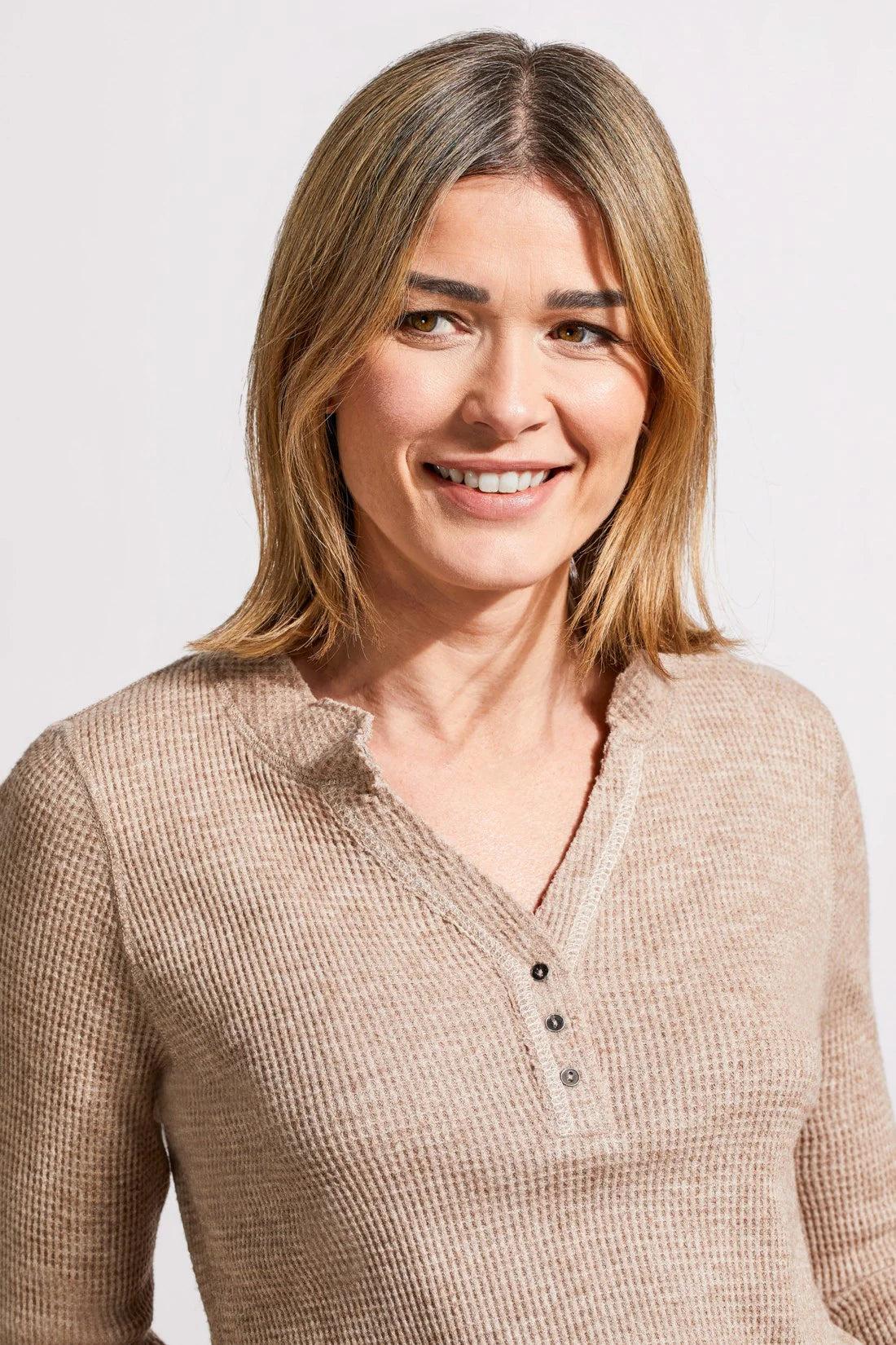 SOFT WASHED WAFFLE HENLEY TOP WITH BUTTONS Product Image