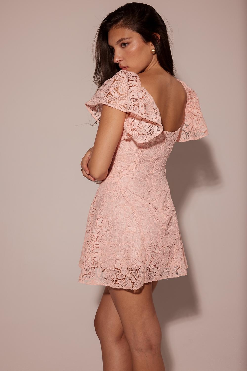 Verity  perfectly pink floral lace mini dress Product Image