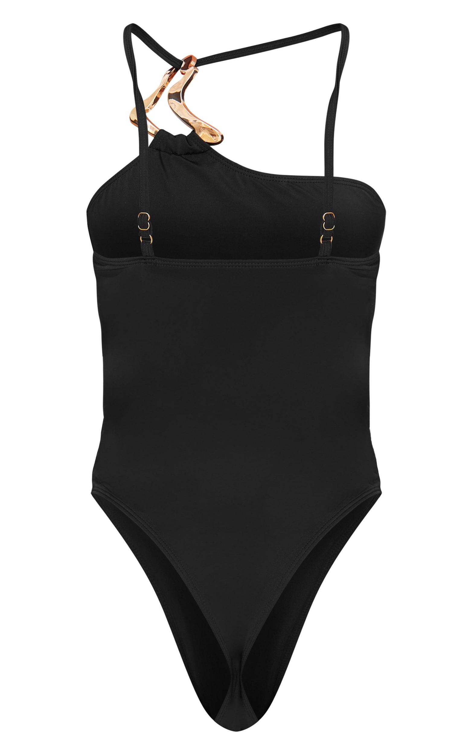 Black Gold Trim Asymmetric Swimsuit Product Image