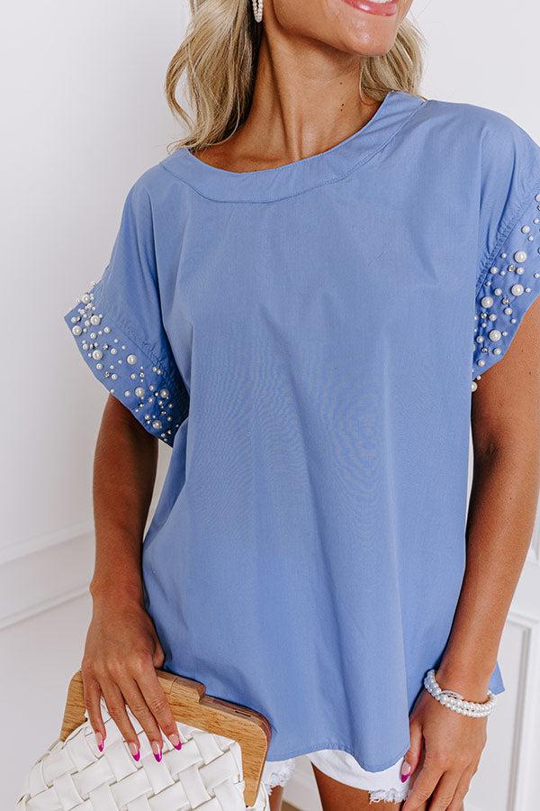 Spotlight Delight Pearl Embellished Top in Airy Blue Product Image