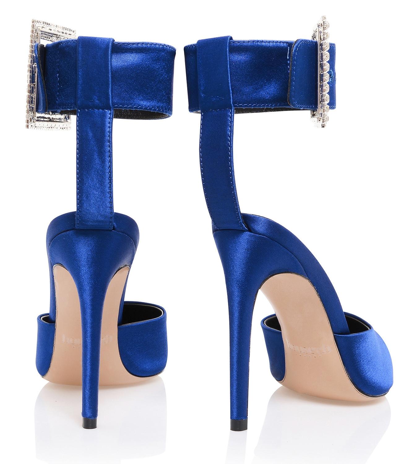 Krista  cobalt blue crystal buckle pumps - sale Product Image