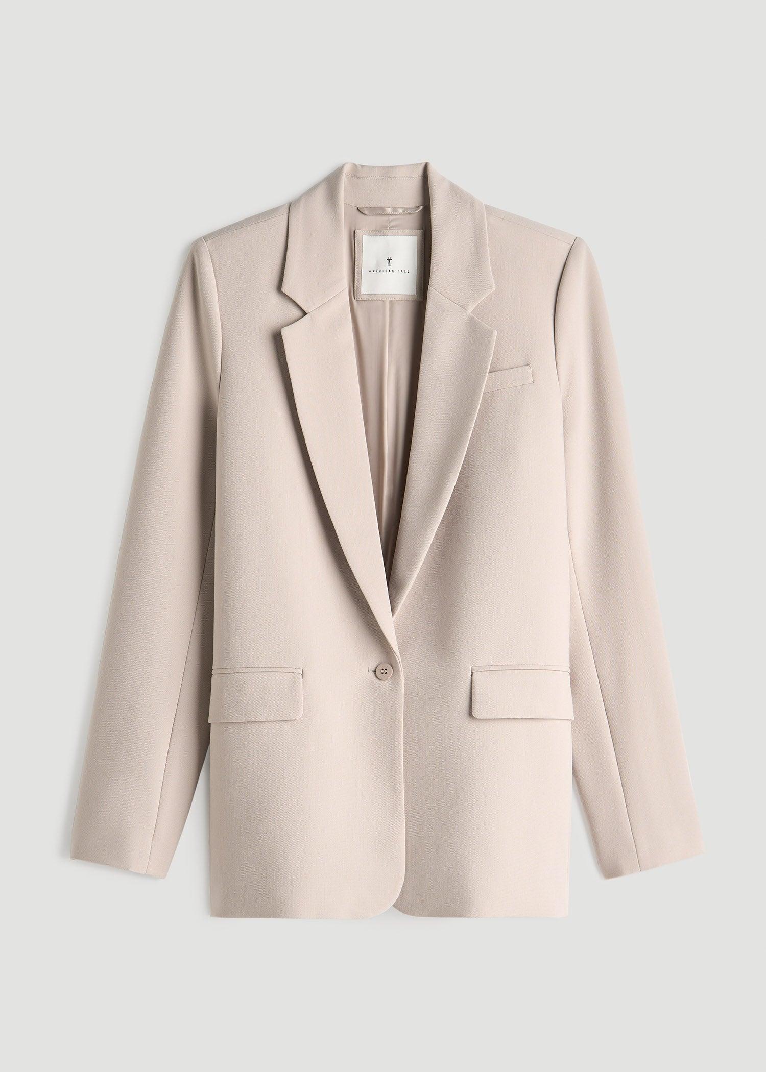 Boyfriend Fit Single-Button Blazer for Tall Women in Light Taupe Product Image