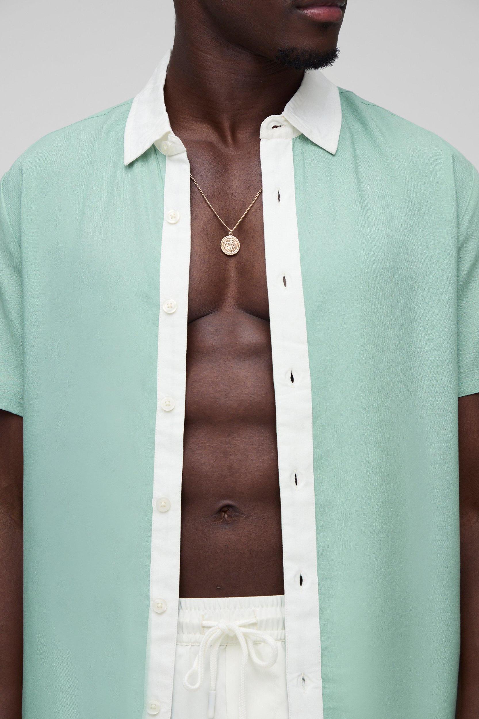 Regular Viscose Border Shirt & Swim Set | boohooMAN USA Product Image