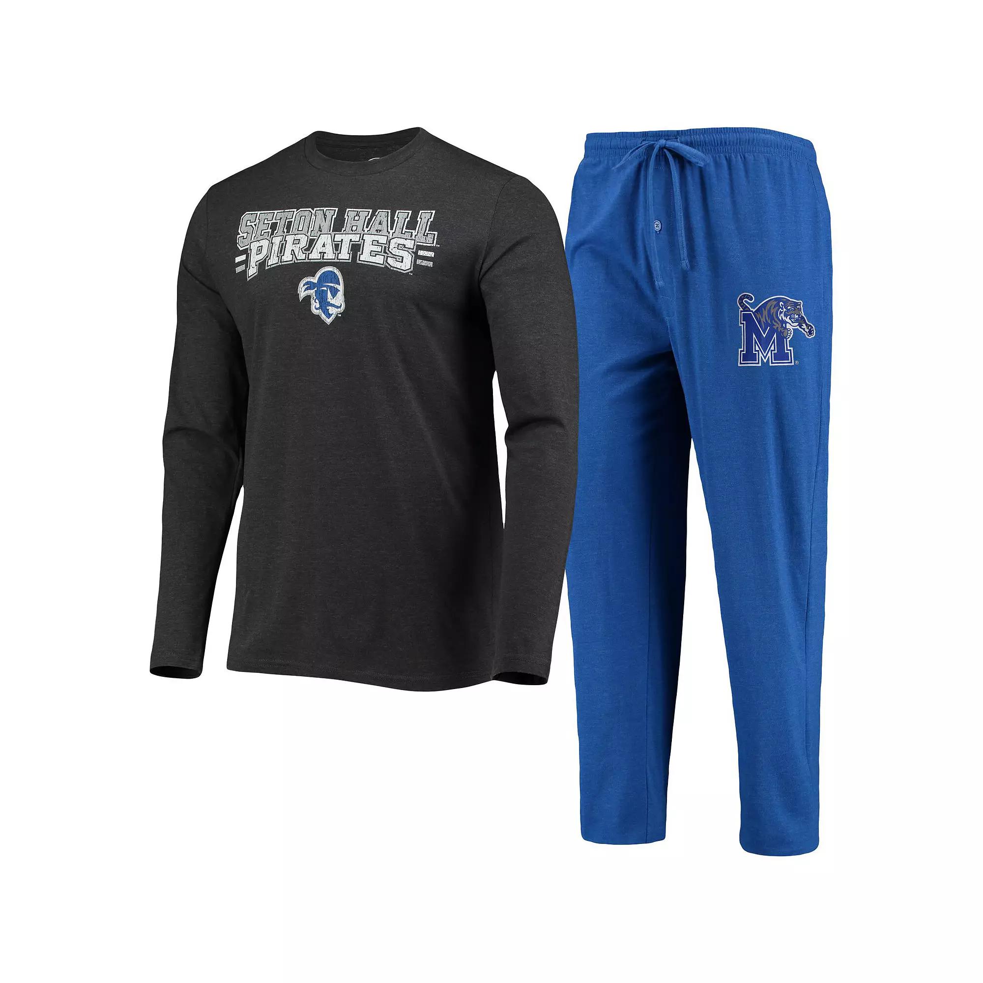Men's Concepts Sport Blue/Heathered Charcoal Seton Hall Pirates Meter Long Sleeve T-Shirt & Pants Sleep Set,  Product Image