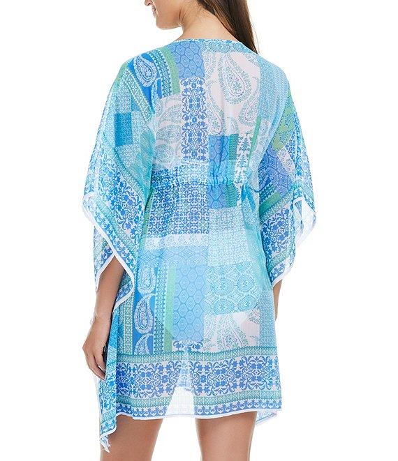 Bleu Rod Beattie Crazy Love Printed Chiffon V-Neck Flutter Sleeves Caftan Swim Cover-Up Product Image