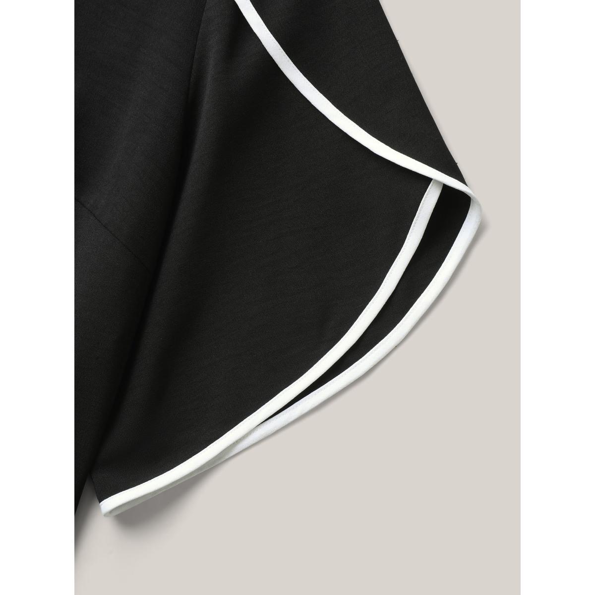 Plus Size Black Color Contrast Petal Sleeve Shirt Women Office Half Sleeve Round Neck Office Blouses BloomChic 14-16/1X Product Image