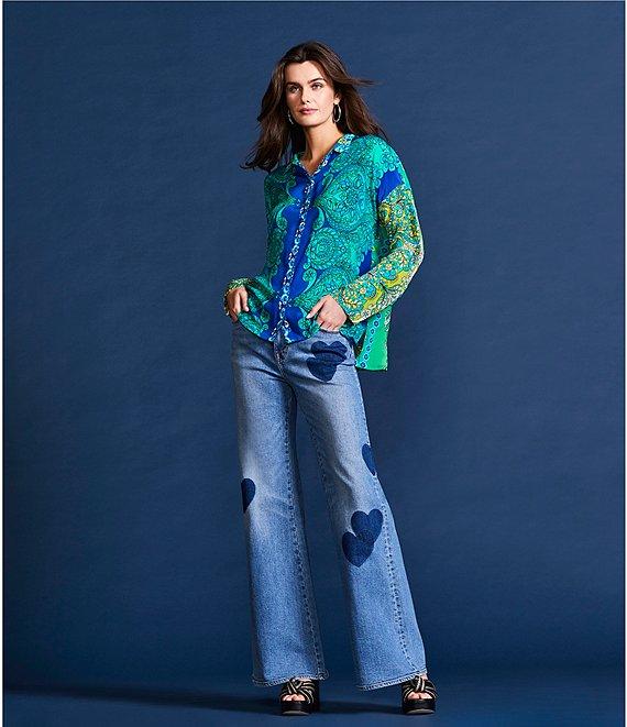 JOHNNY WAS Coordinating Audrey Silk Ornate Print Point Collar Long Sleeve Button Front Blouse Product Image