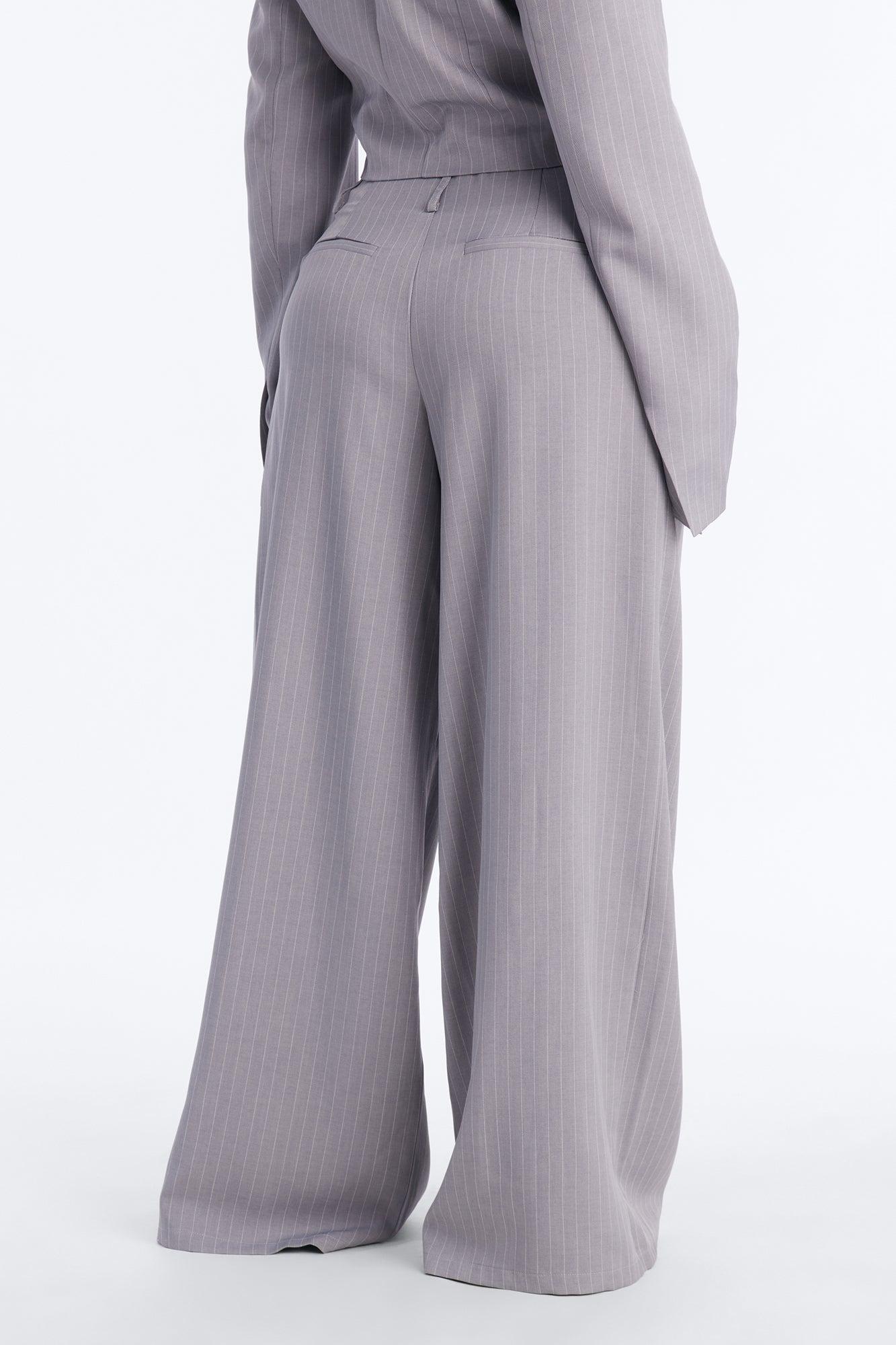 Ahmeira Pinstripe Wide Leg Trouser Pant - Grey/combo Female Product Image