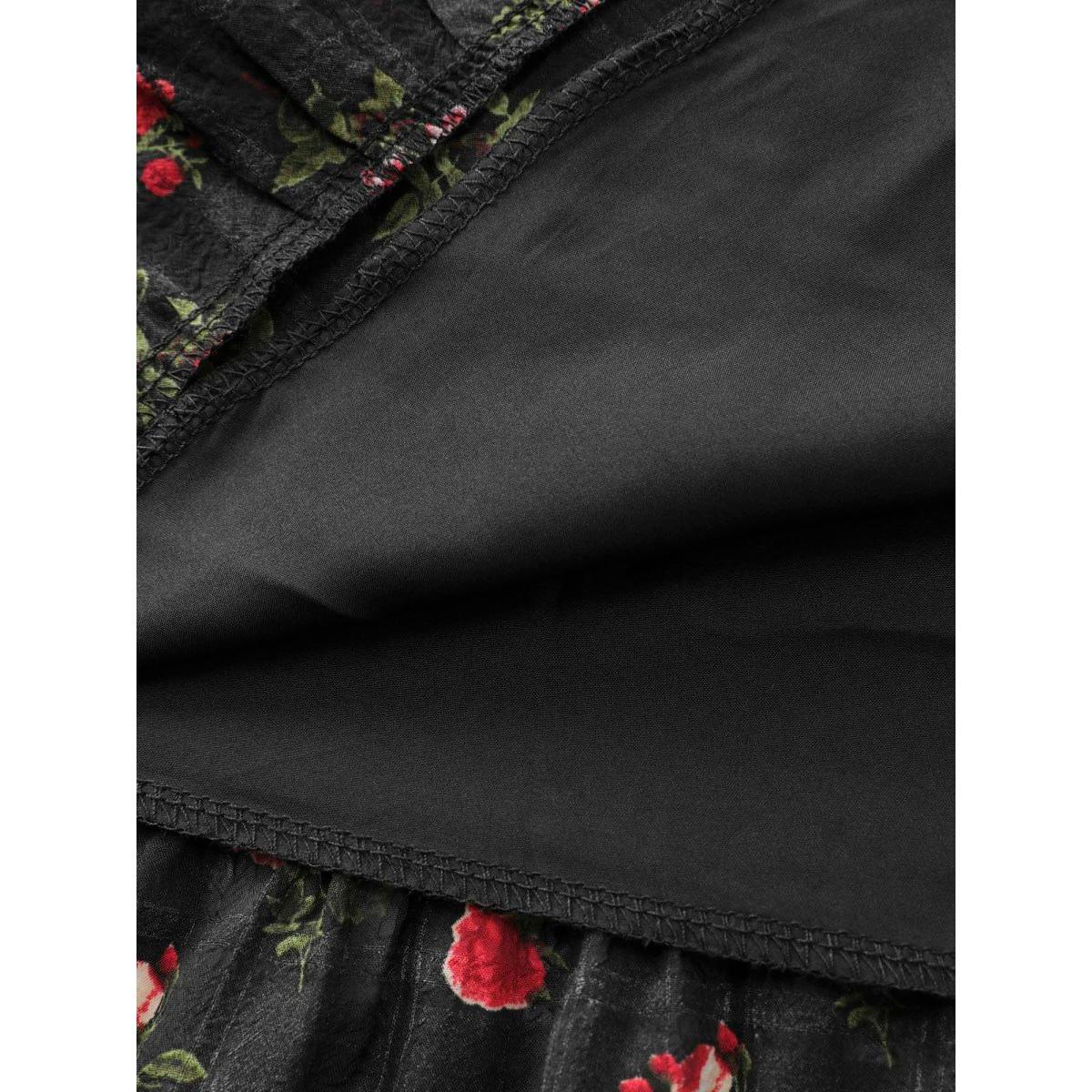 Plus Size Floral Neck Cut-Out Shirred Maxi Dress Black Women Timeless Belted Round Neck Extra Long Sleeve Curvy BloomChic 28/5X Product Image