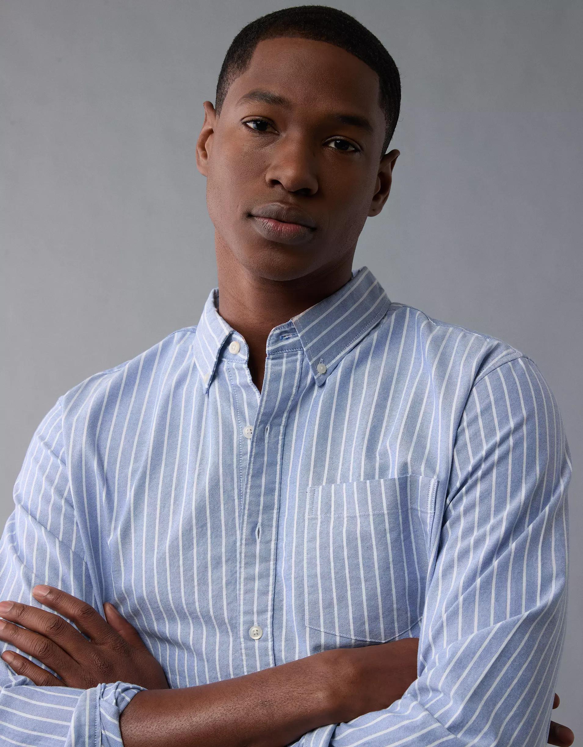 AE Everyday Oxford Striped Button-Up Shirt Product Image