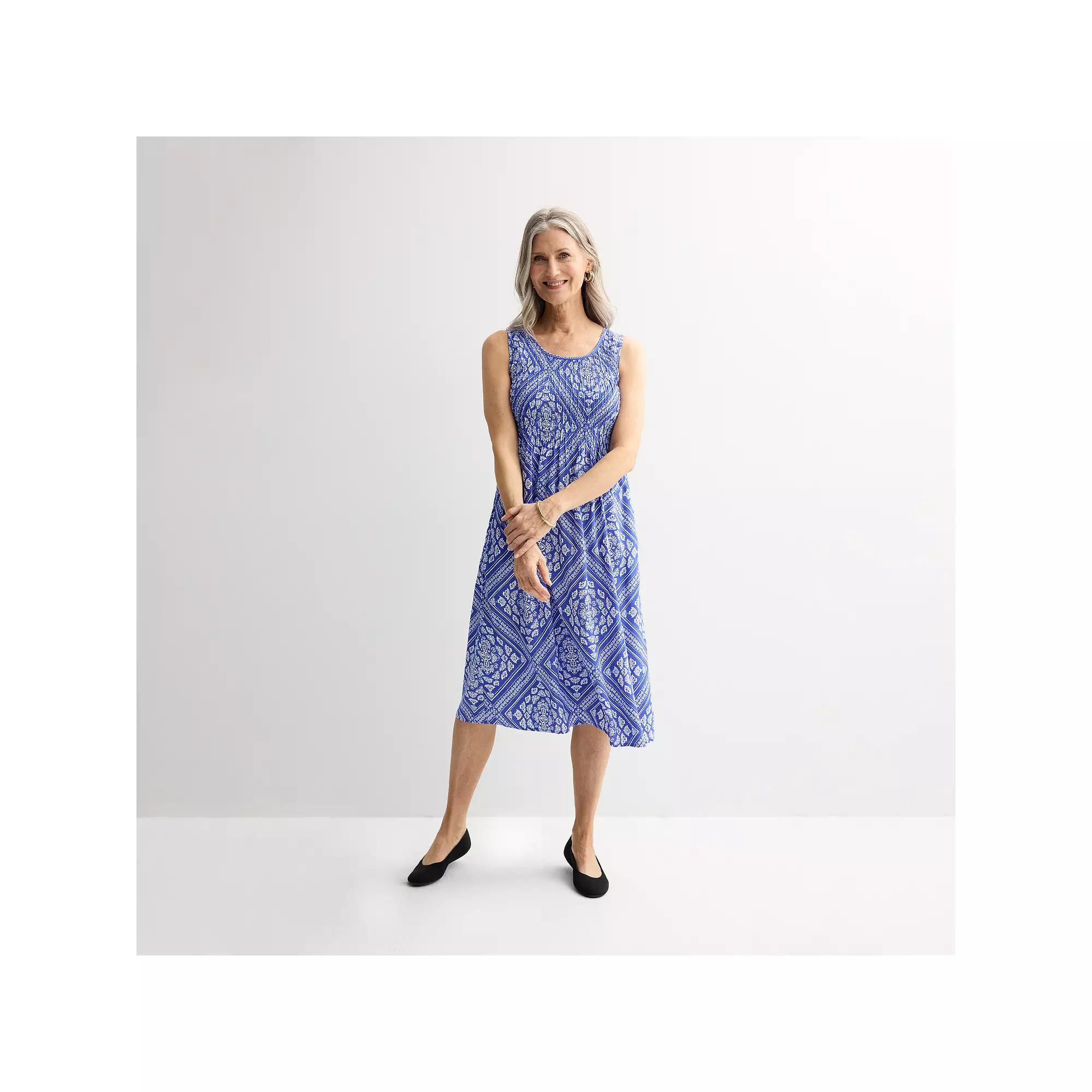 Women's Croft & Barrow® Smocked Midi Dress, Size: XS, Blue Scarf Tile Product Image
