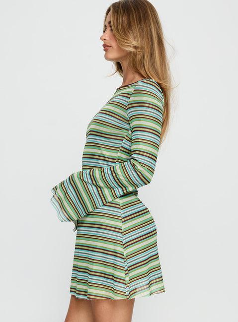 Lukea Long Sleeve Mini Dress Green Stripe Product Image